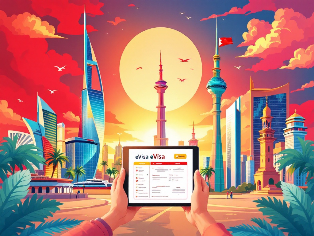 Ilustracja przedstawiająca płatność lub opłaty za eVisę do Bahrajnu