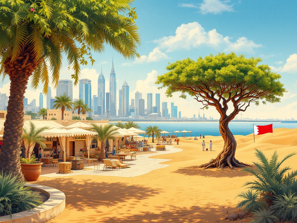 Kolaż atrakcji turystycznych w Bahrajnie